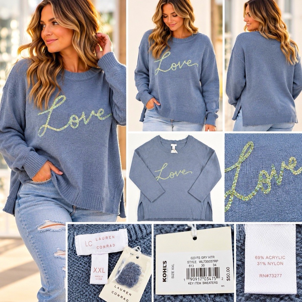 Cozy Sweater Women XXL Blue Gray Lauren Conrad Sparkle Knit NWT Plus Size $50